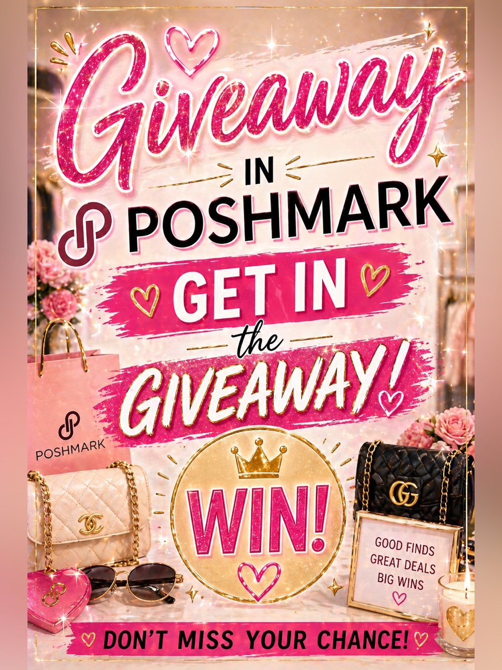Poshmark Giveaway Graphic - Pink & Gold Promotional Poster